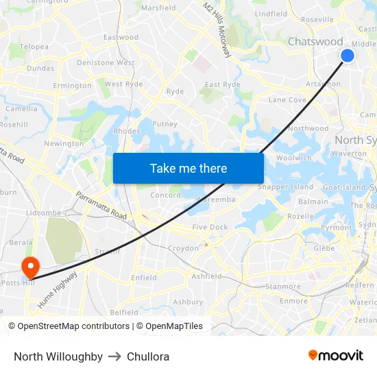 North Willoughby to Chullora map