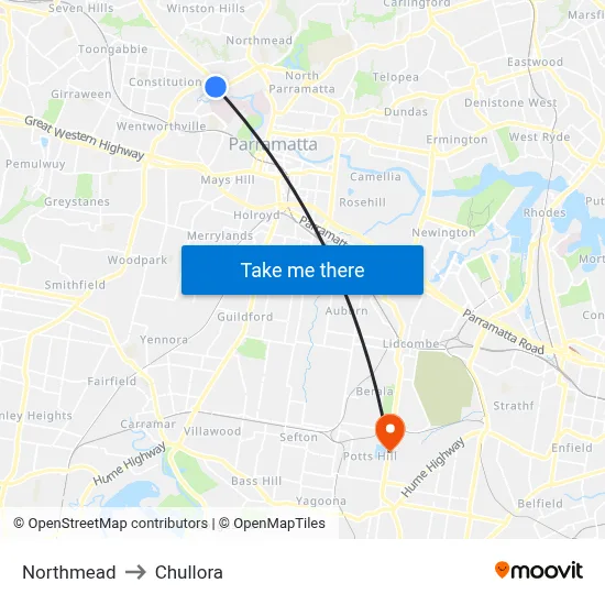 Northmead to Chullora map