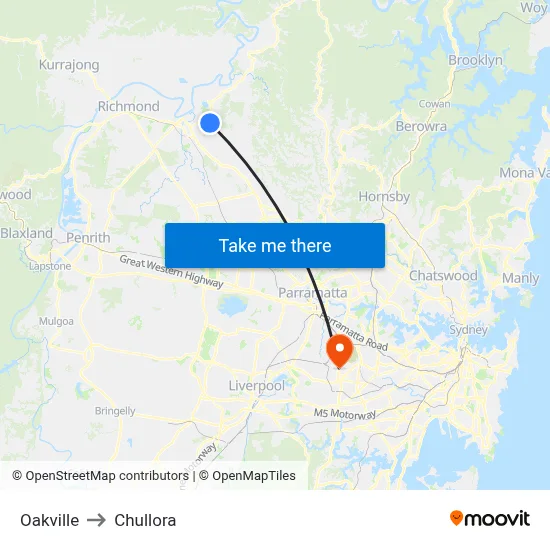 Oakville to Chullora map