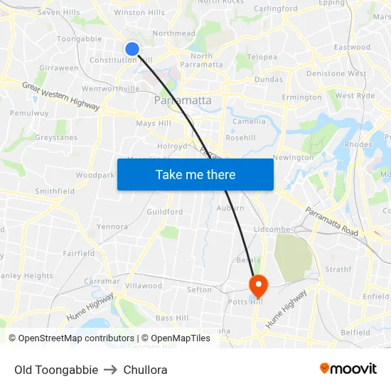 Old Toongabbie to Chullora map