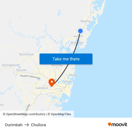 Ourimbah to Chullora map