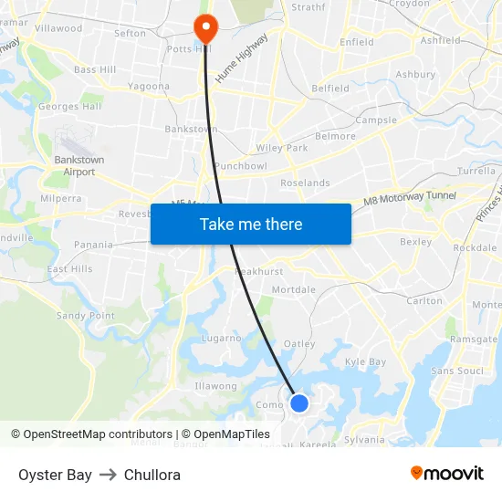 Oyster Bay to Chullora map