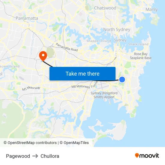 Pagewood to Chullora map