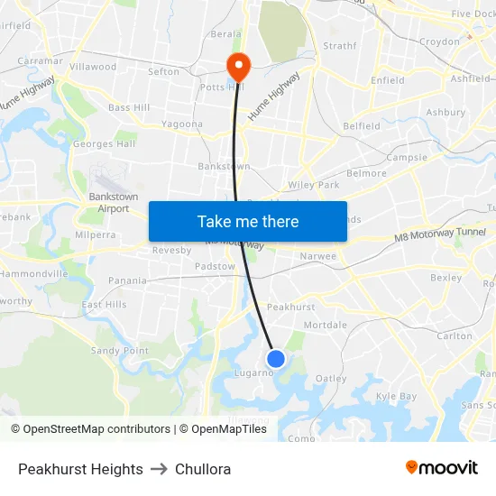 Peakhurst Heights to Chullora map