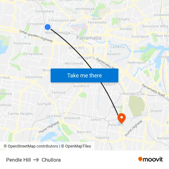Pendle Hill to Chullora map