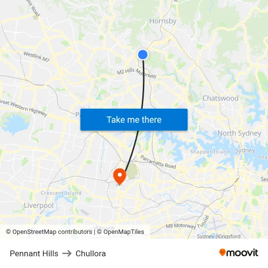 Pennant Hills to Chullora map