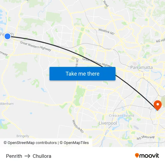 Penrith to Chullora map