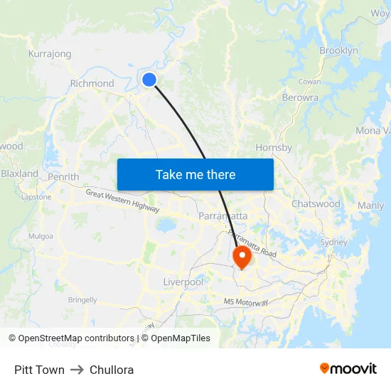 Pitt Town to Chullora map