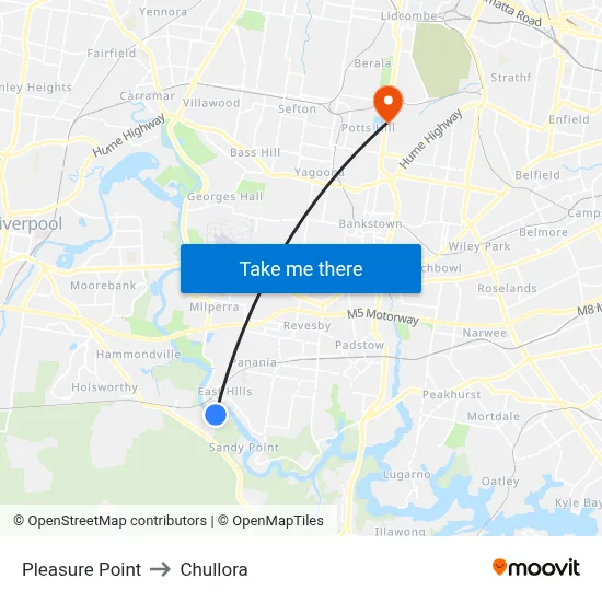 Pleasure Point to Chullora map
