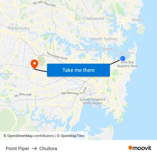 Point Piper to Chullora map