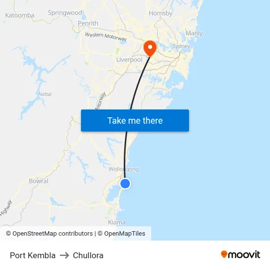 Port Kembla to Chullora map