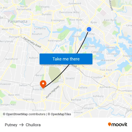 Putney to Chullora map