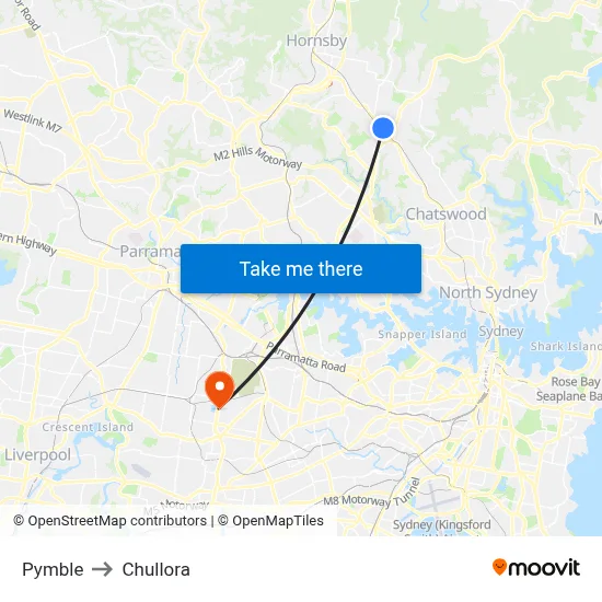 Pymble to Chullora map