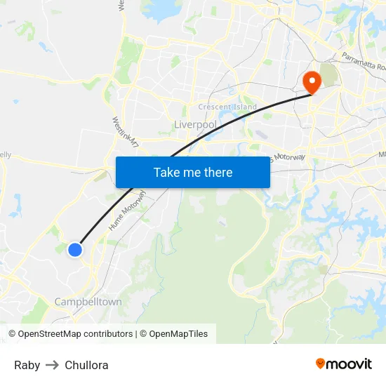 Raby to Chullora map
