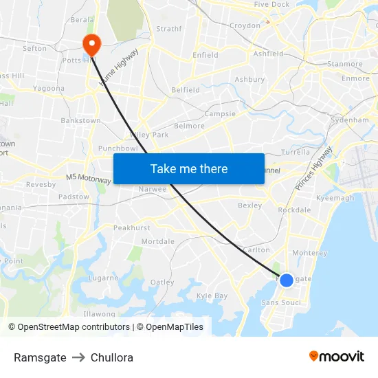 Ramsgate to Chullora map