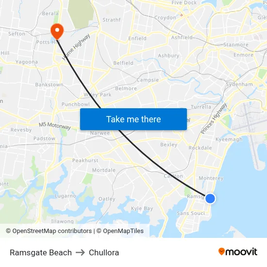 Ramsgate Beach to Chullora map
