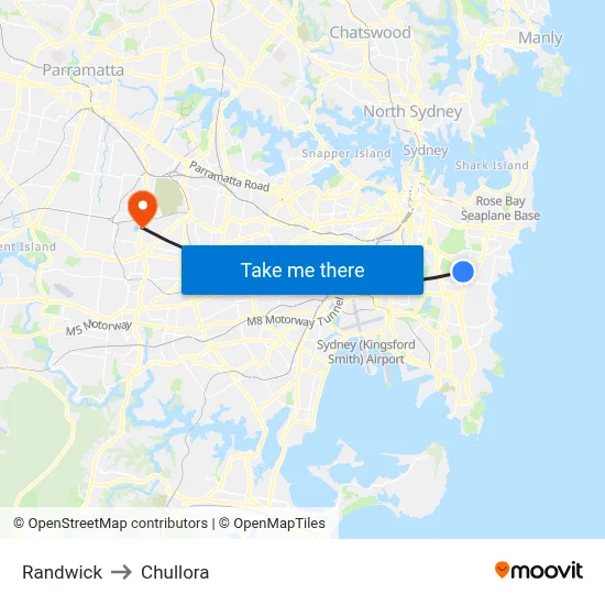 Randwick to Chullora map