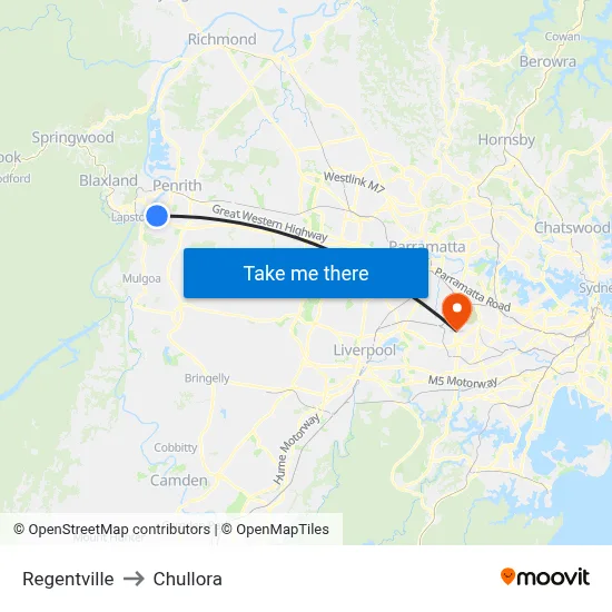 Regentville to Chullora map