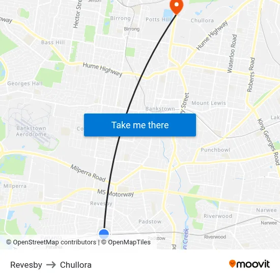 Revesby to Chullora map