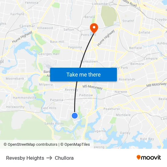 Revesby Heights to Chullora map