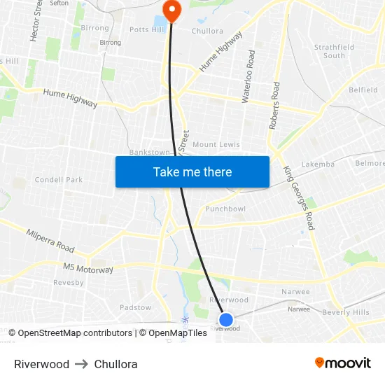 Riverwood to Chullora map
