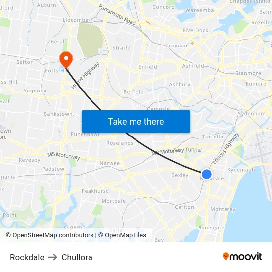 Rockdale to Chullora map