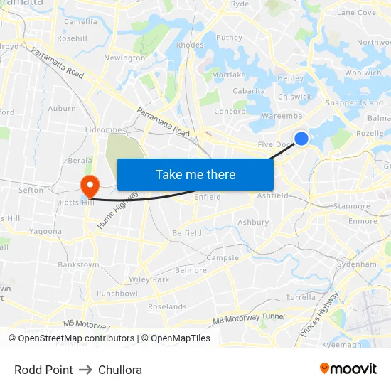 Rodd Point to Chullora map