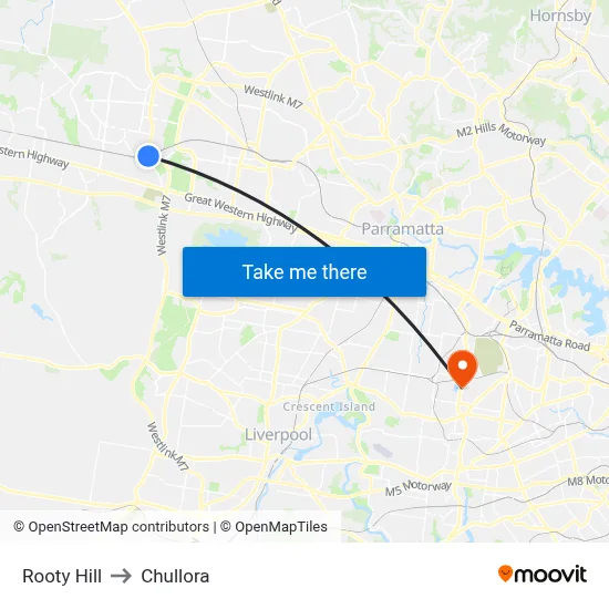 Rooty Hill to Chullora map