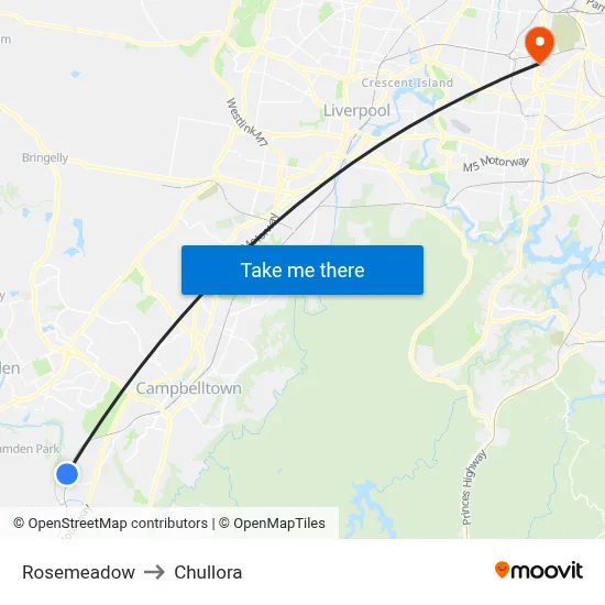 Rosemeadow to Chullora map