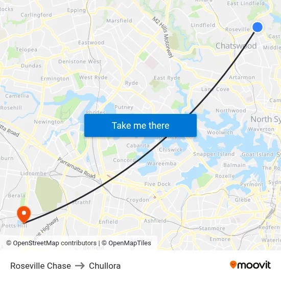 Roseville Chase to Chullora map