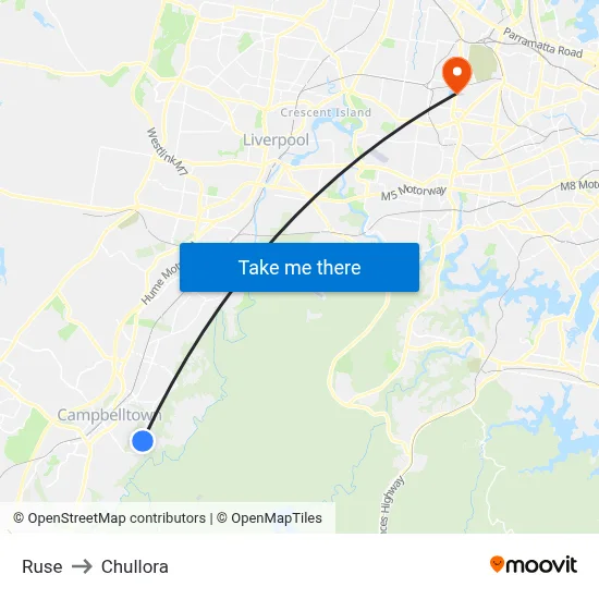 Ruse to Chullora map