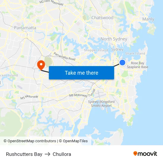 Rushcutters Bay to Chullora map