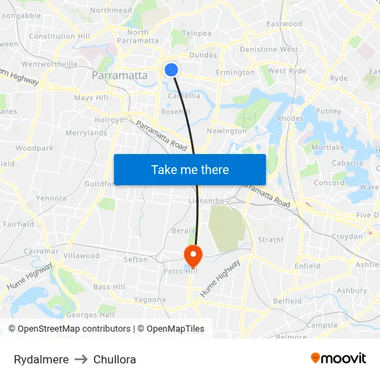 Rydalmere to Chullora map