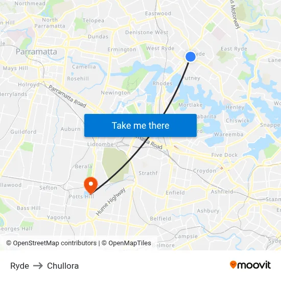 Ryde to Chullora map