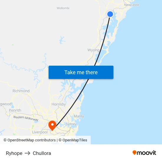 Ryhope to Chullora map