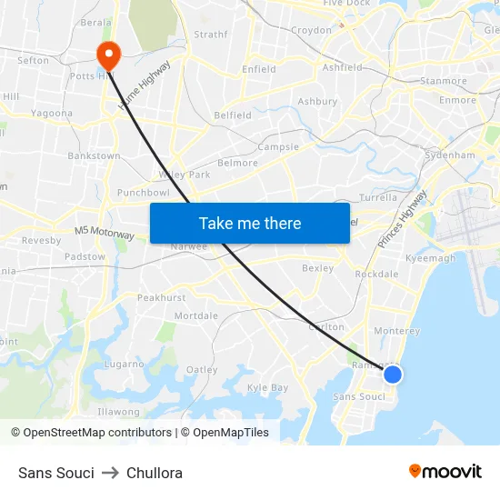 Sans Souci to Chullora map