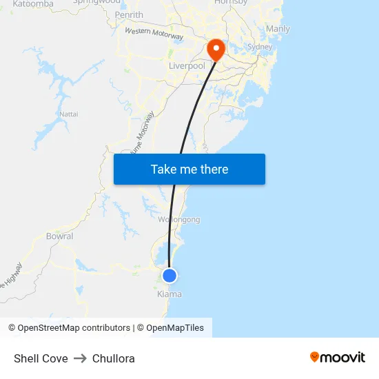 Shell Cove to Chullora map