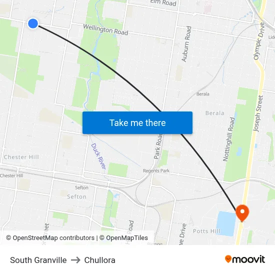 South Granville to Chullora map
