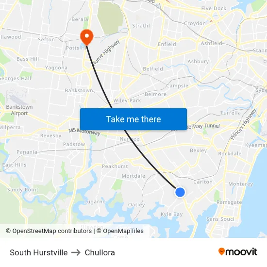 South Hurstville to Chullora map