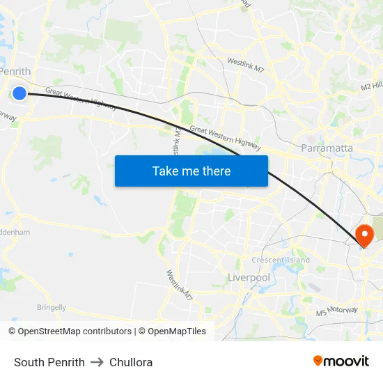 South Penrith to Chullora map