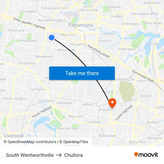 South Wentworthville to Chullora map