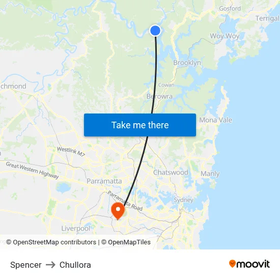 Spencer to Chullora map