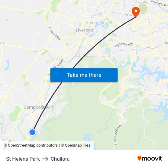 St Helens Park to Chullora map