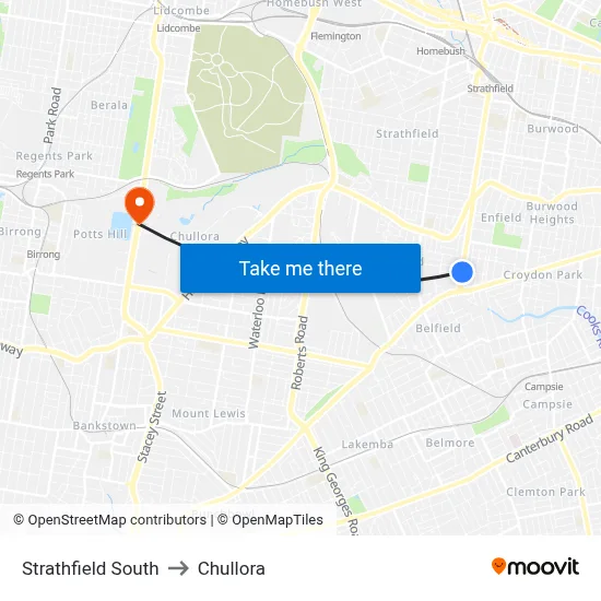Strathfield South to Chullora map