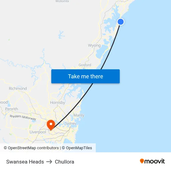Swansea Heads to Chullora map