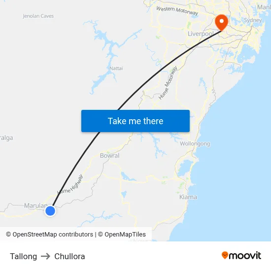 Tallong to Chullora map