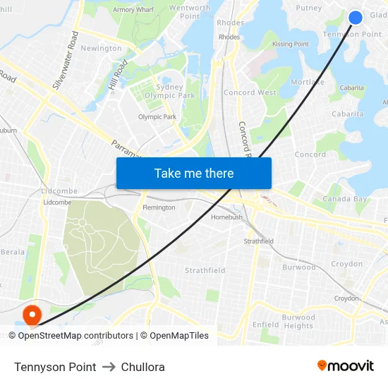 Tennyson Point to Chullora map
