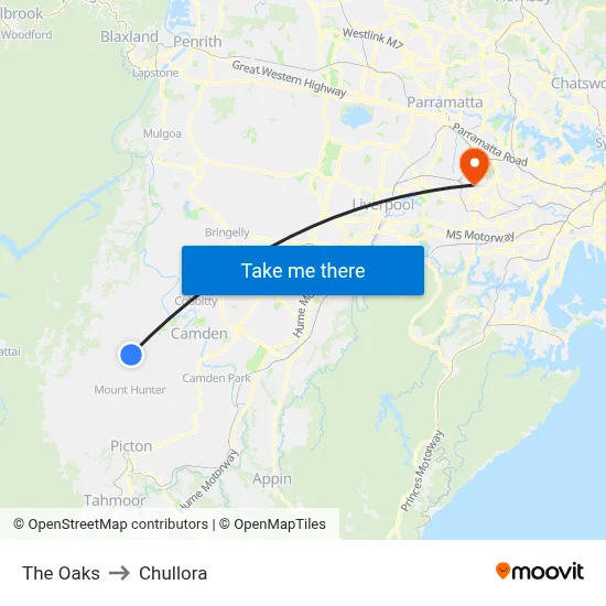 The Oaks to Chullora map