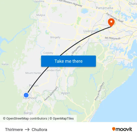 Thirlmere to Chullora map