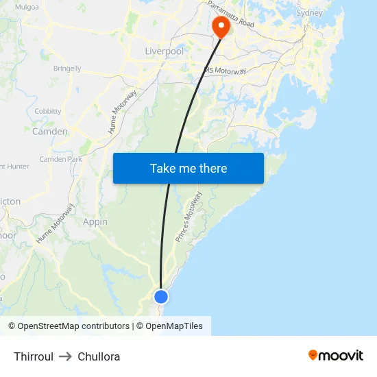 Thirroul to Chullora map